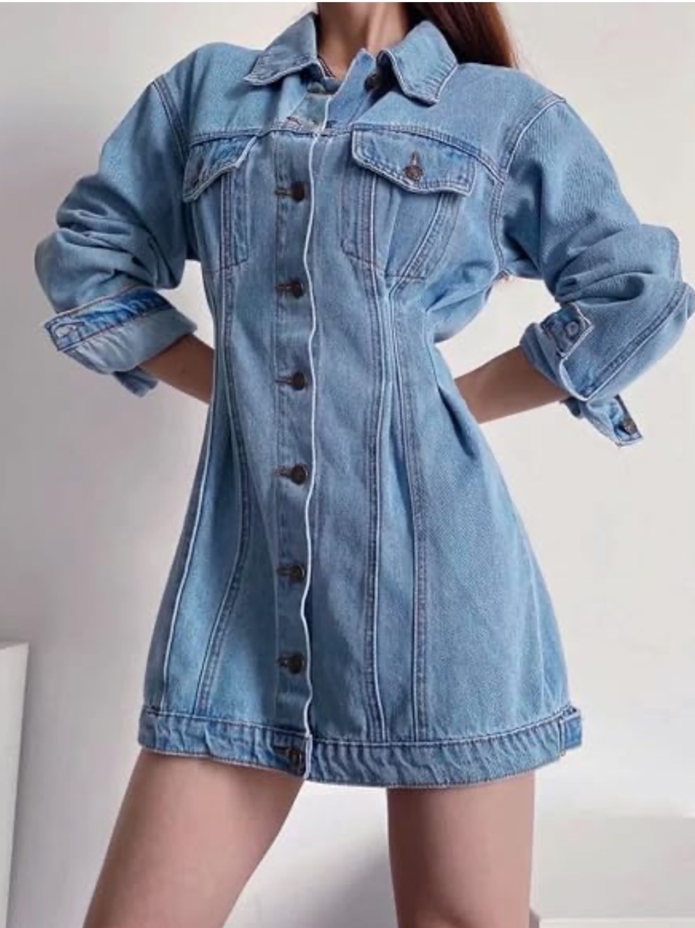 Missguided Blue Denim Longline Jacket/dress